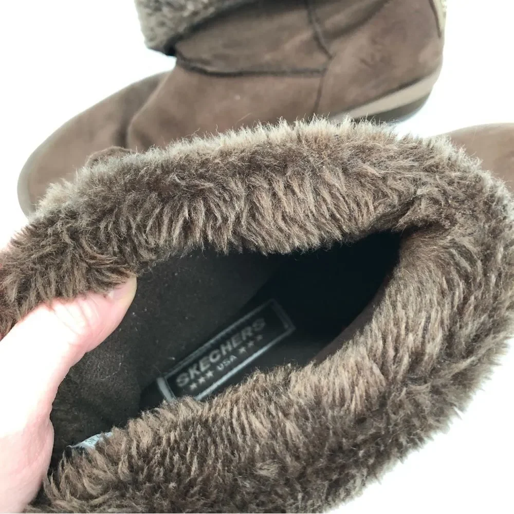 SKECHERS Australia Boiling Point Brown Furry Boot‎ Faux Leather Fur Size 9